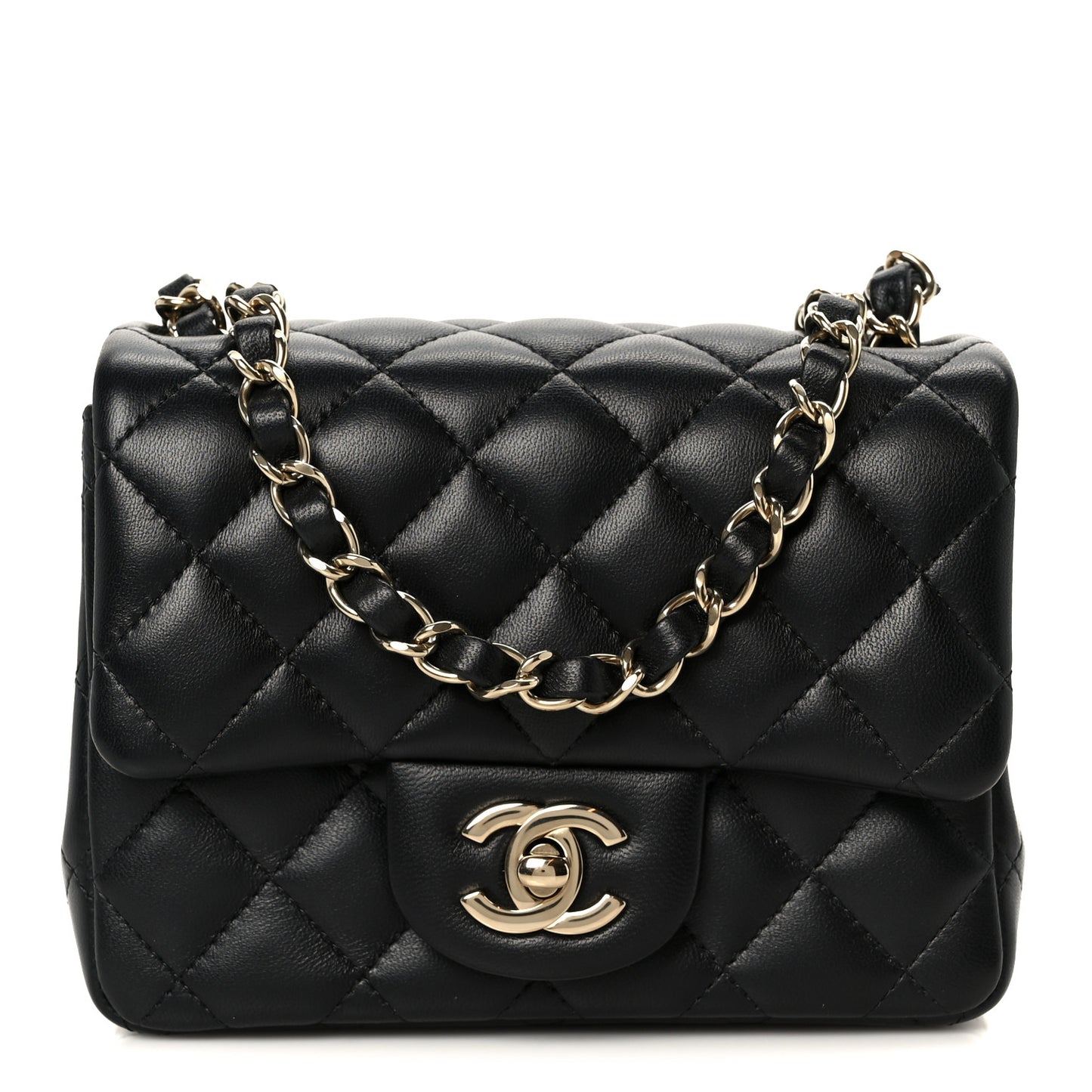 Lambskin Quilted Mini Square Flap Black