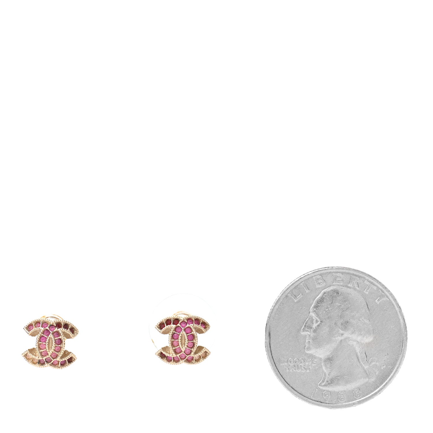 Chanel Crystal Timeless CC Earrings Gold Light Pink 2 of 5