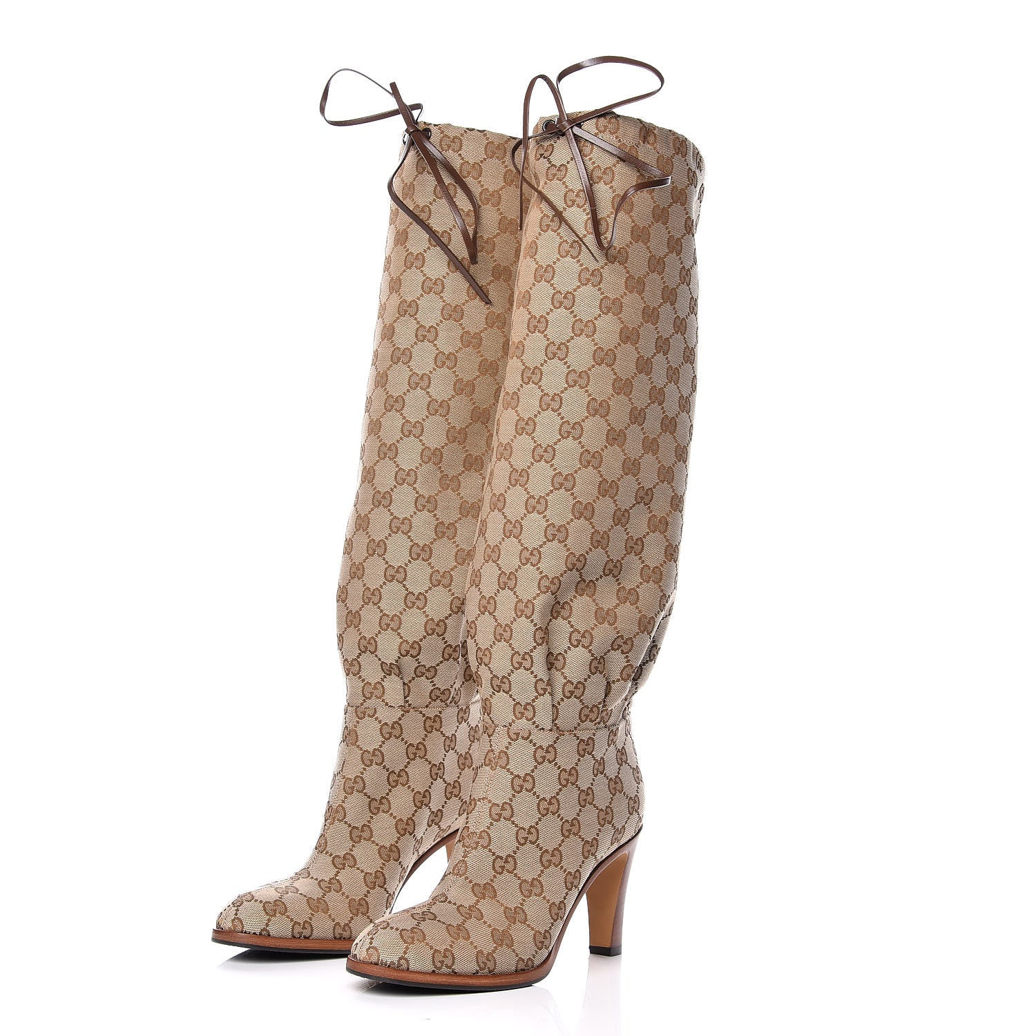 Gucci Monogram Lisa Mid Heel Boots 38 Beige Ebony 3 of 7