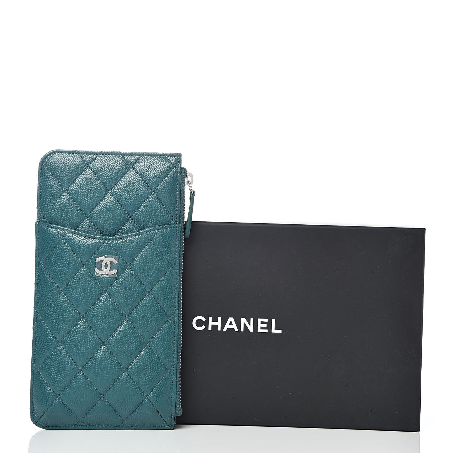 Caviar Quilted Classic Flat Wallet Pouch Dark Turquoise