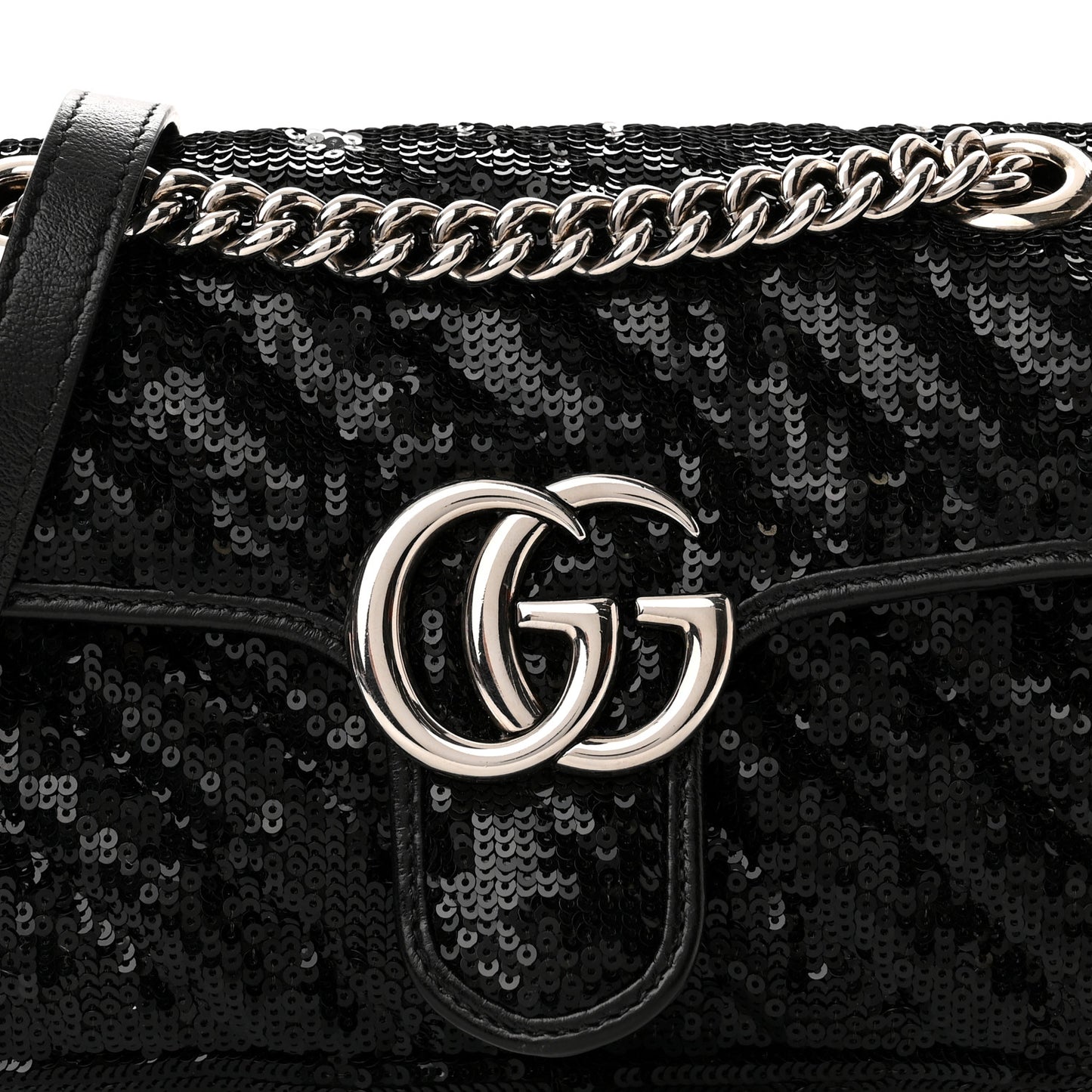 Sequin Matelasse Diagonal Mini GG Marmont Shoulder Bag Black