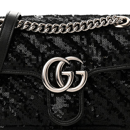 Gucci Sequin Matelasse Diagonal Mini GG Marmont Shoulder Bag Black 8 of 10