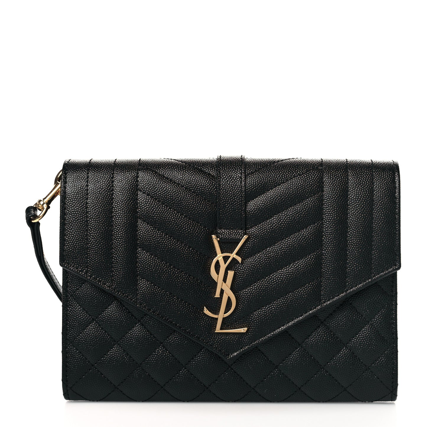 Grain De Poudre Textured Mixed Matelasse Triquilt Monogram Clutch Black