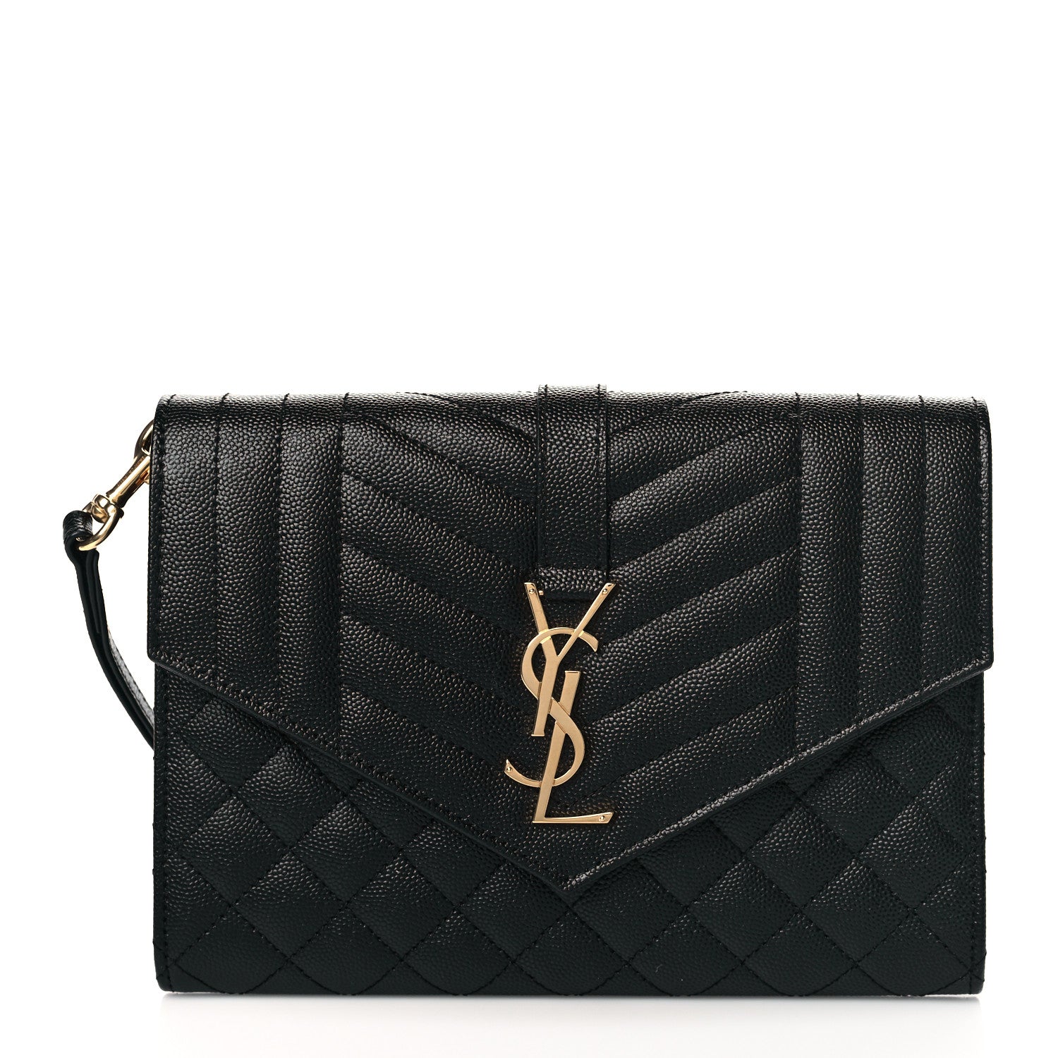 Saint Laurent Grain De Poudre Textured Mixed Matelasse Triquilt Monogram Clutch Black 1 of 11