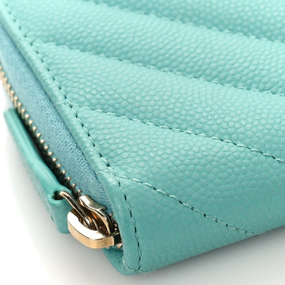 Chanel Caviar Flat Chevron Quilted Zip Coin Purse Green 8 of 10