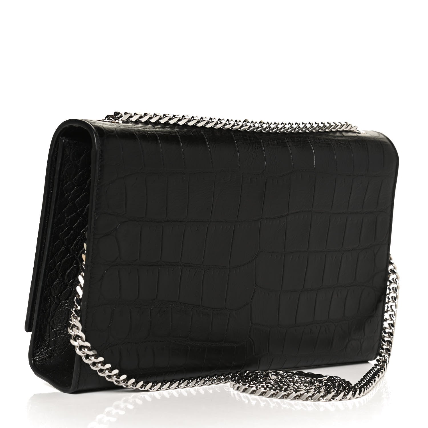 Saint Laurent Calfskin Crocodile Embossed Medium Classic Monogram Kate Tassel Satchel Black 3 of 12