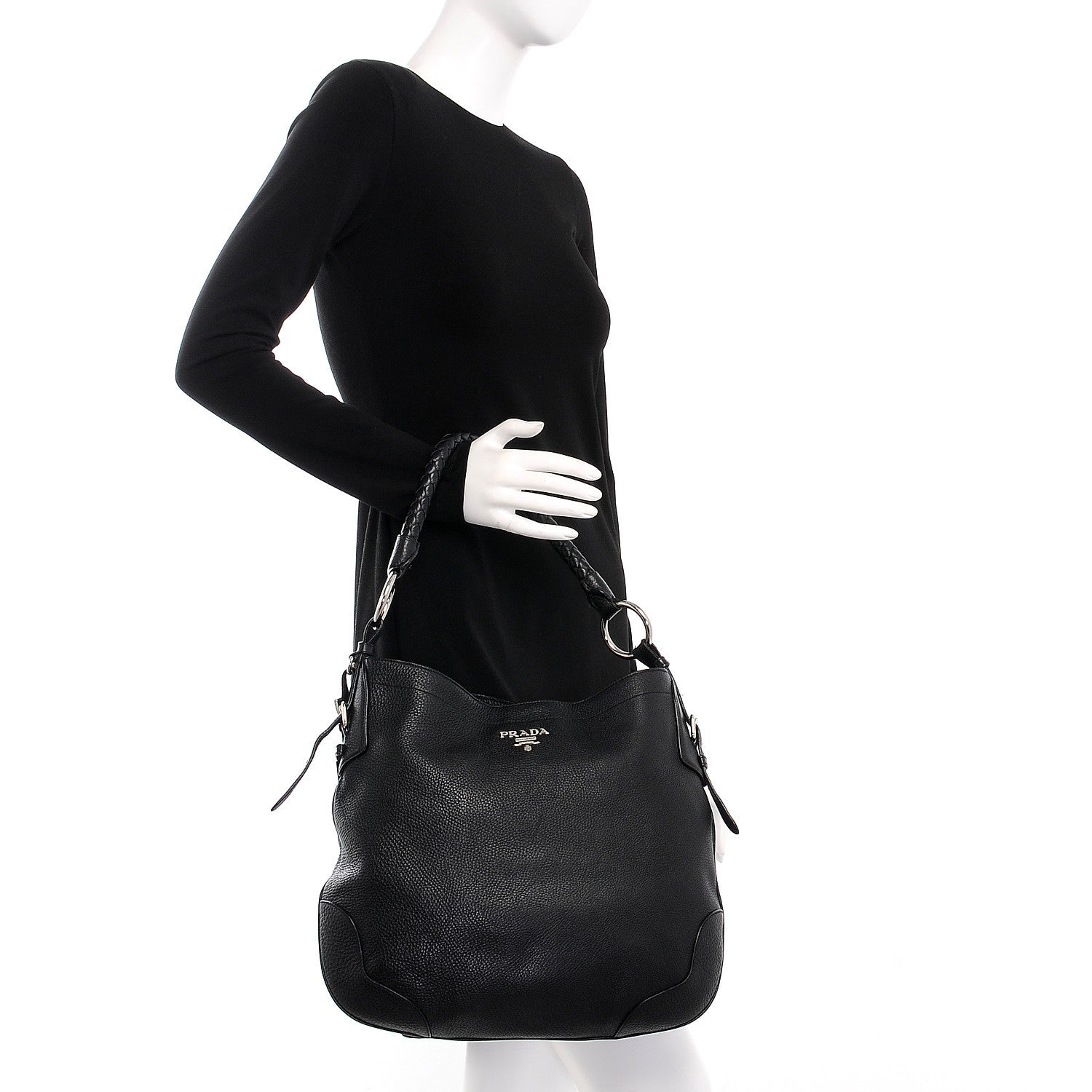 Prada Vitello Daino Braided Hobo Nero Black 2 of 9