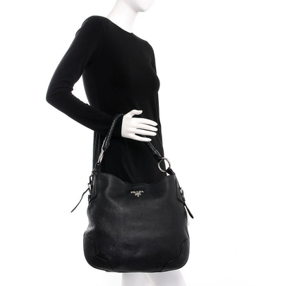 Prada Vitello Daino Braided Hobo Nero Black 2 of 9