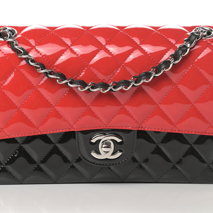 Chanel Patent Calfskin Quilted Bi-Color Medium Double Flap Red Black 8 of 12