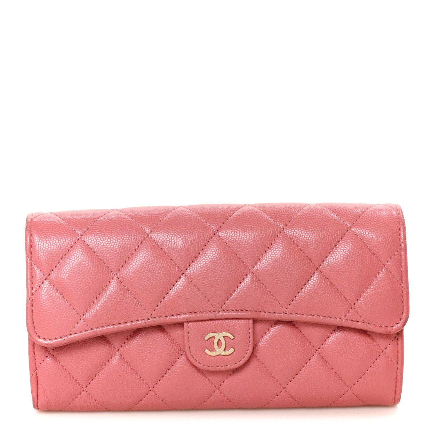 Chanel Caviar Quilted Large Gusset Flap Wallet Pink 1 of 10