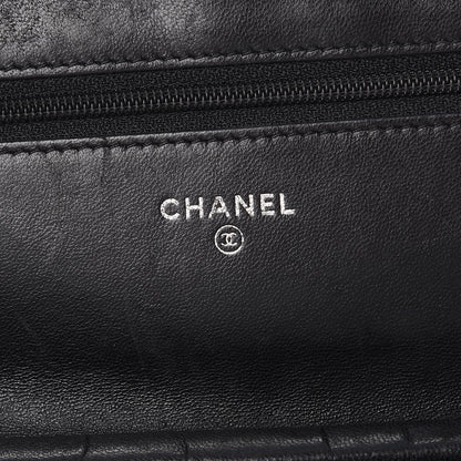Chanel Lambskin Camellia Embossed Wallet On Chain WOC Black 7 of 14