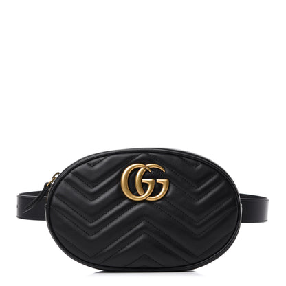 Gucci Calfskin Matelasse GG Marmont Belt Bag 75 30 Black 1 of 11