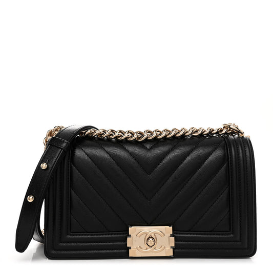 Caviar Chevron Quilted Medium Boy Flap Black