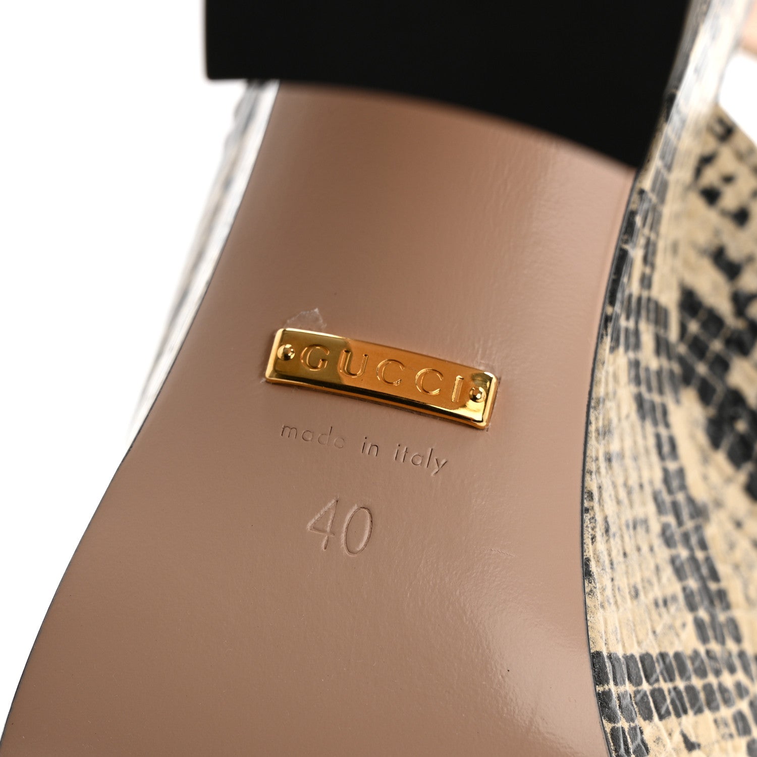 Gucci Calfskin Snakeskin Print Horsebit 40/135mm Platform Sandals 40 Beige Avana 8 of 10