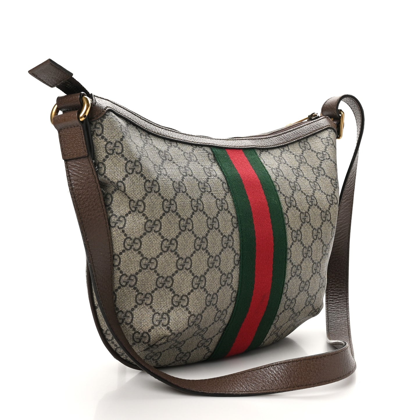 GG Supreme Monogram Web Small Ophidia Half Moon Hobo Brown