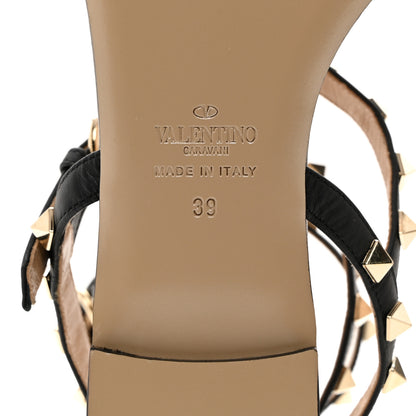 Valentino Garavani VALENTINO GARAVANI Nappa Rockstud Ankle Strap Flat Thong Sandals 39 Black 7 of 7