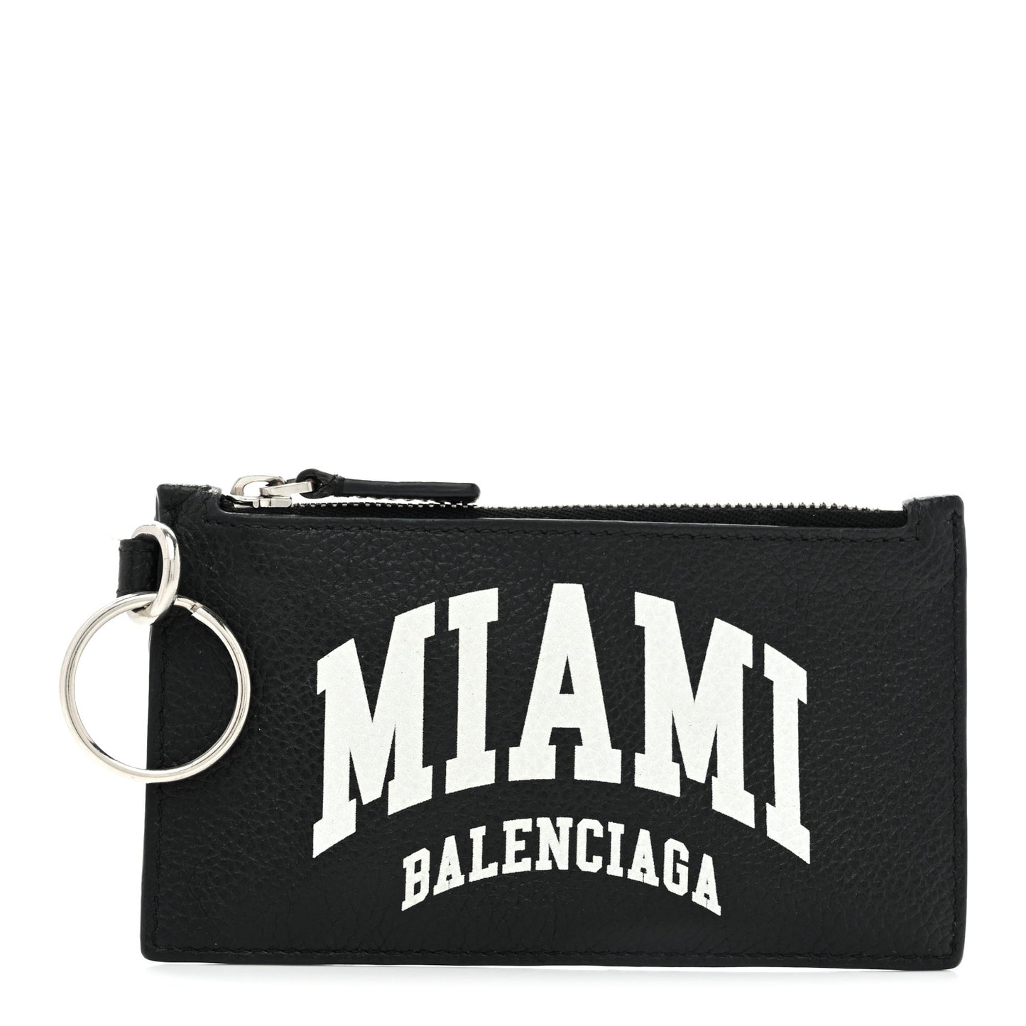 Grained Calfskin Miami Logo Cash Coin Card Holder On Keychain Black