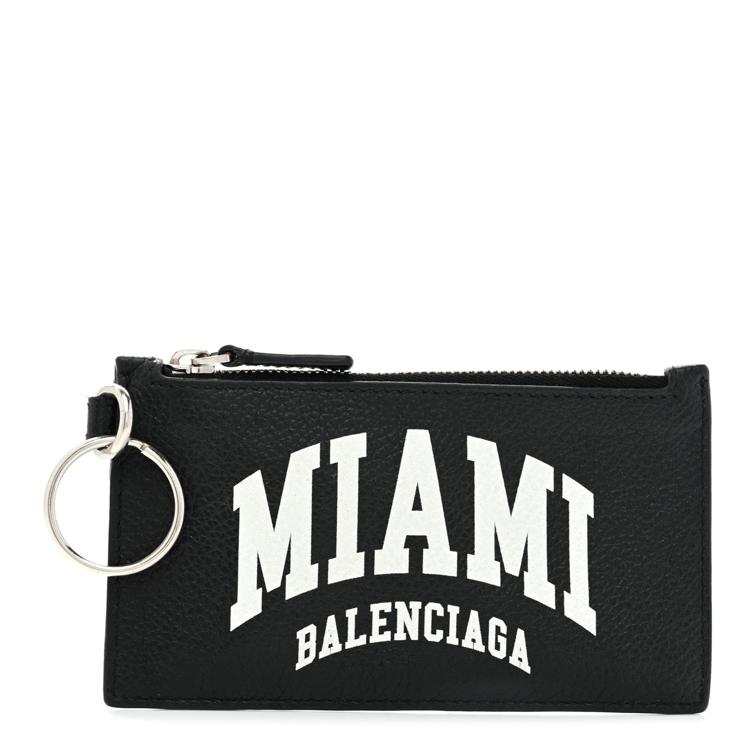 Balenciaga Grained Calfskin Miami Logo Cash Coin Card Holder On Keychain Black 1 of 8