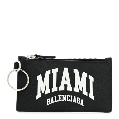 Balenciaga Grained Calfskin Miami Logo Cash Coin Card Holder On Keychain Black 1 of 8