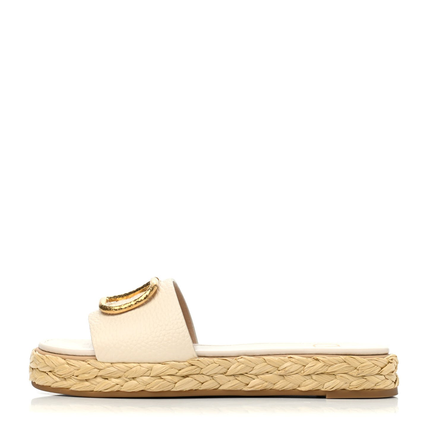 Grainy Cowhide Vlogo Espadrille 5mm Flat Slide Sandals 35 Light Ivory