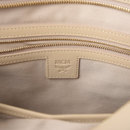 MCM Visetos Spot Stripped Medium Shopping Tote Beige White 8 of 10
