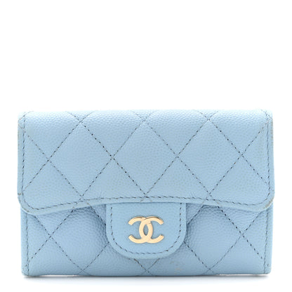 Chanel Caviar Quilted Flap Card Holder Wallet Light Blue 1 of 9