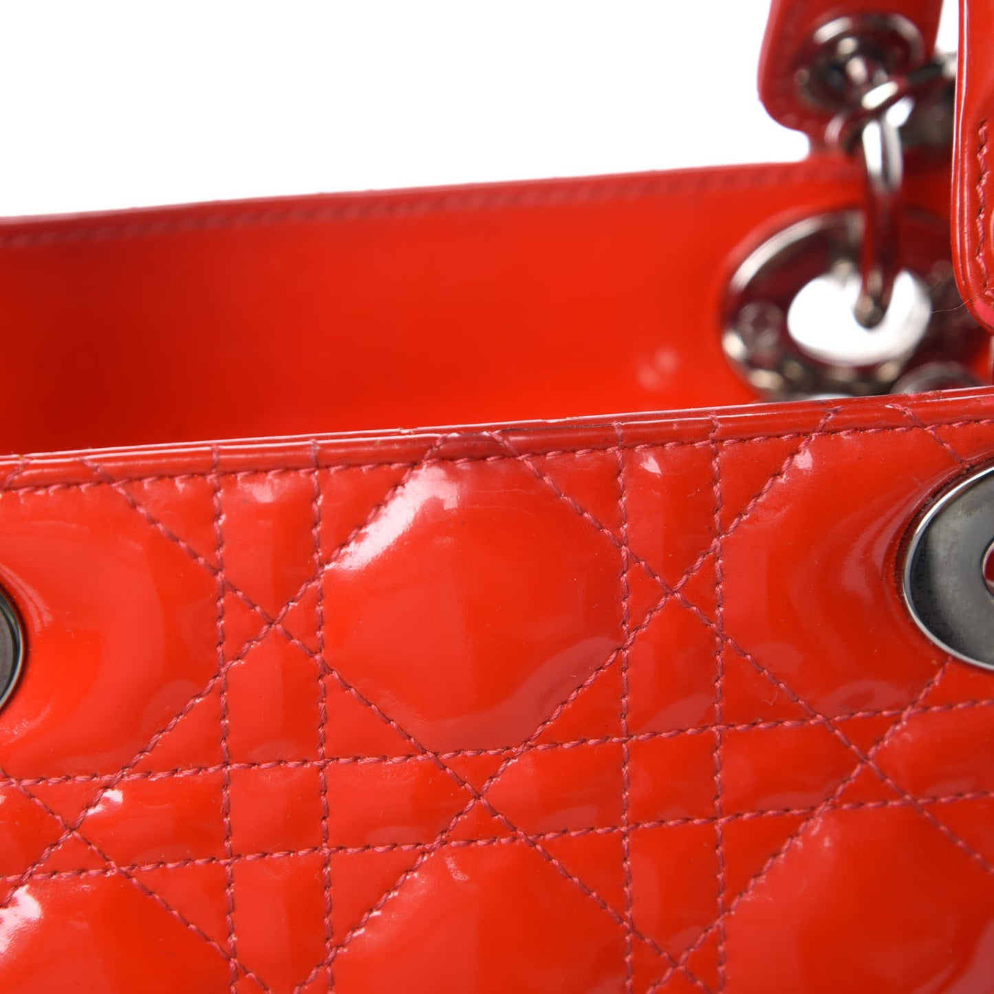 Patent Cannage Whipstitch Medium Lady Dior Red