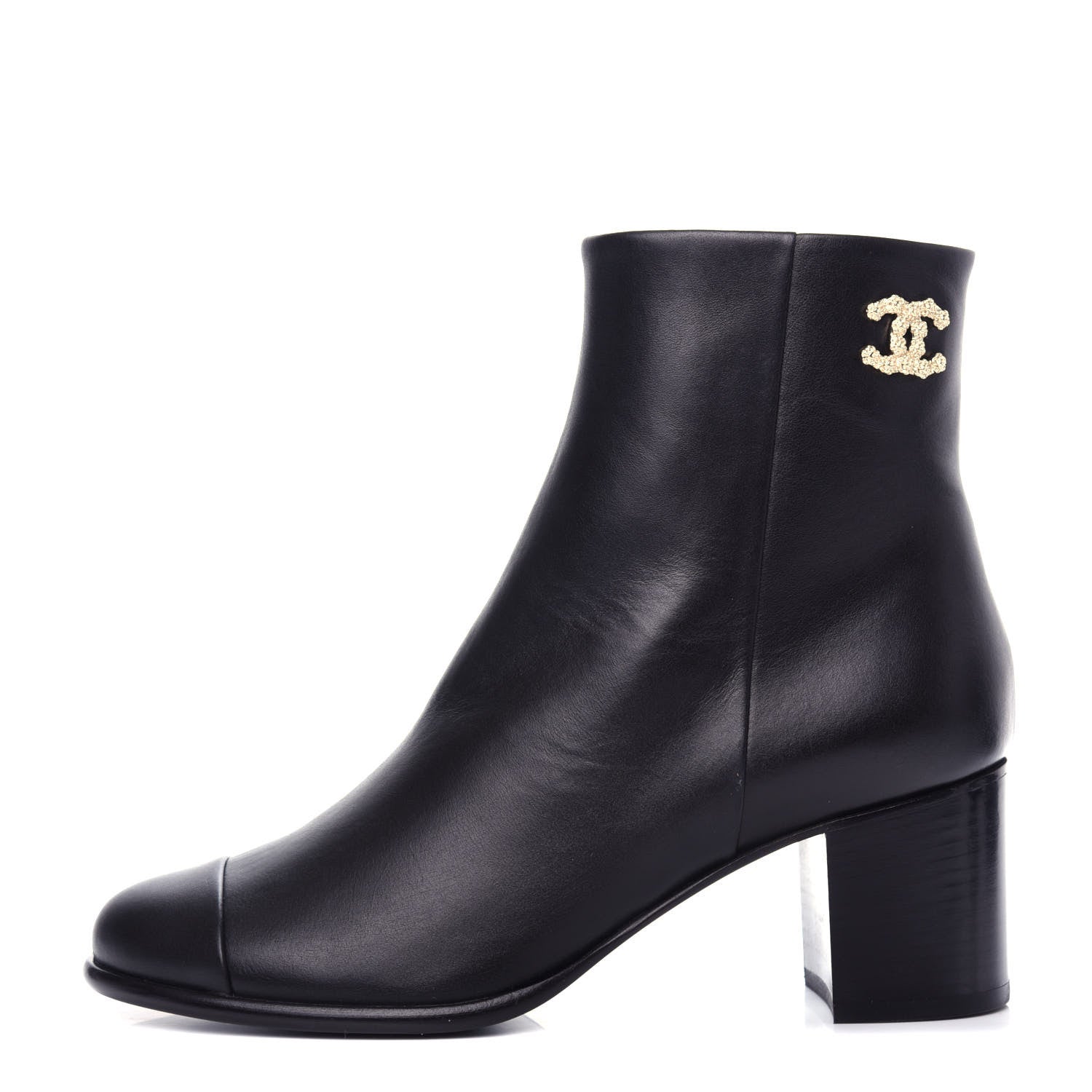 Chanel Calfskin CC Ankle Boots 37.5 Black 1 of 11