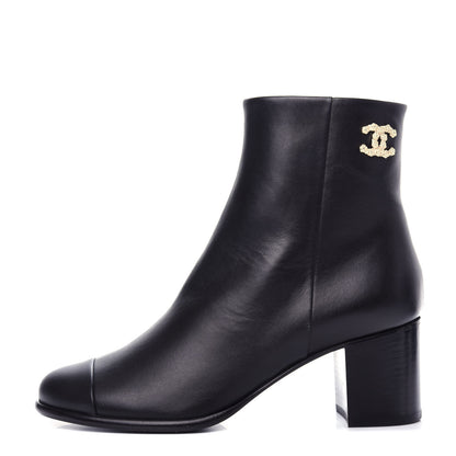 Chanel Calfskin CC Ankle Boots 37.5 Black 1 of 11