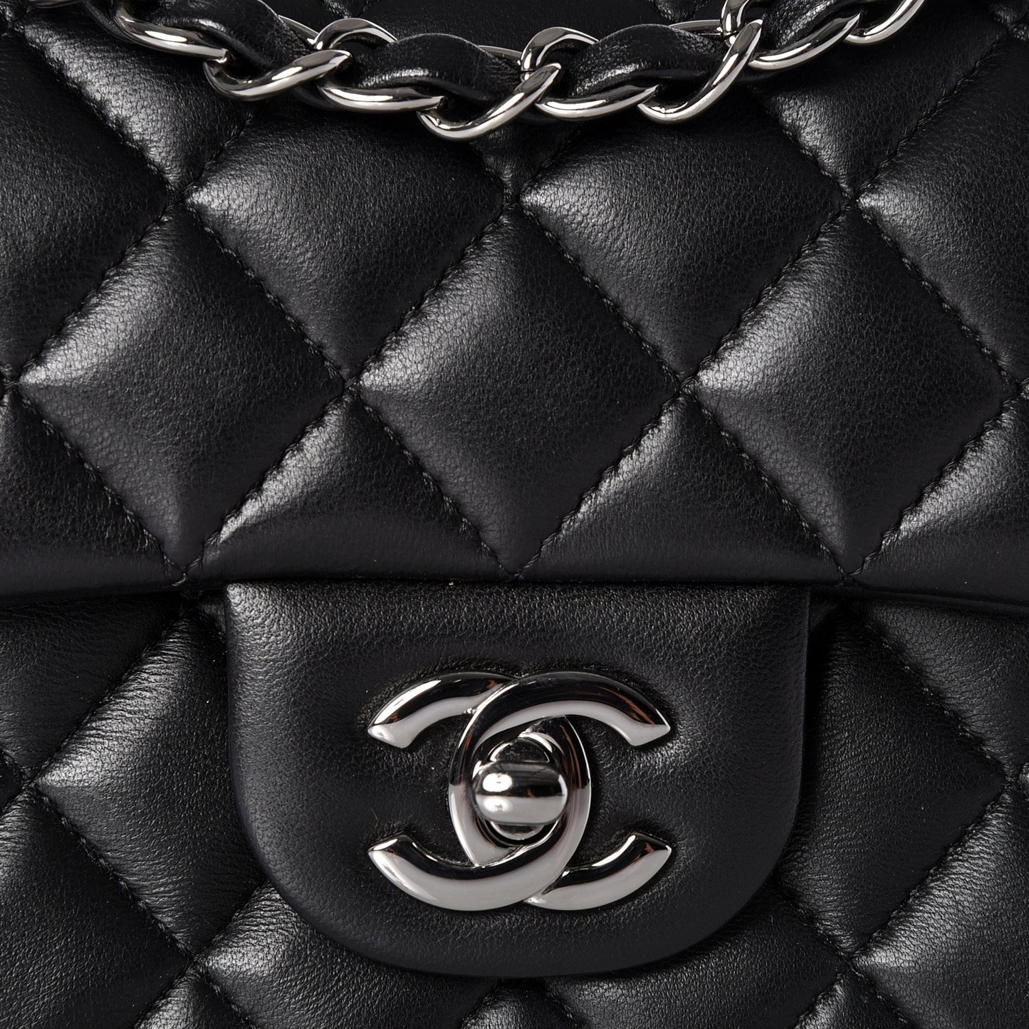 Lambskin Quilted Mini Rectangular Flap Black