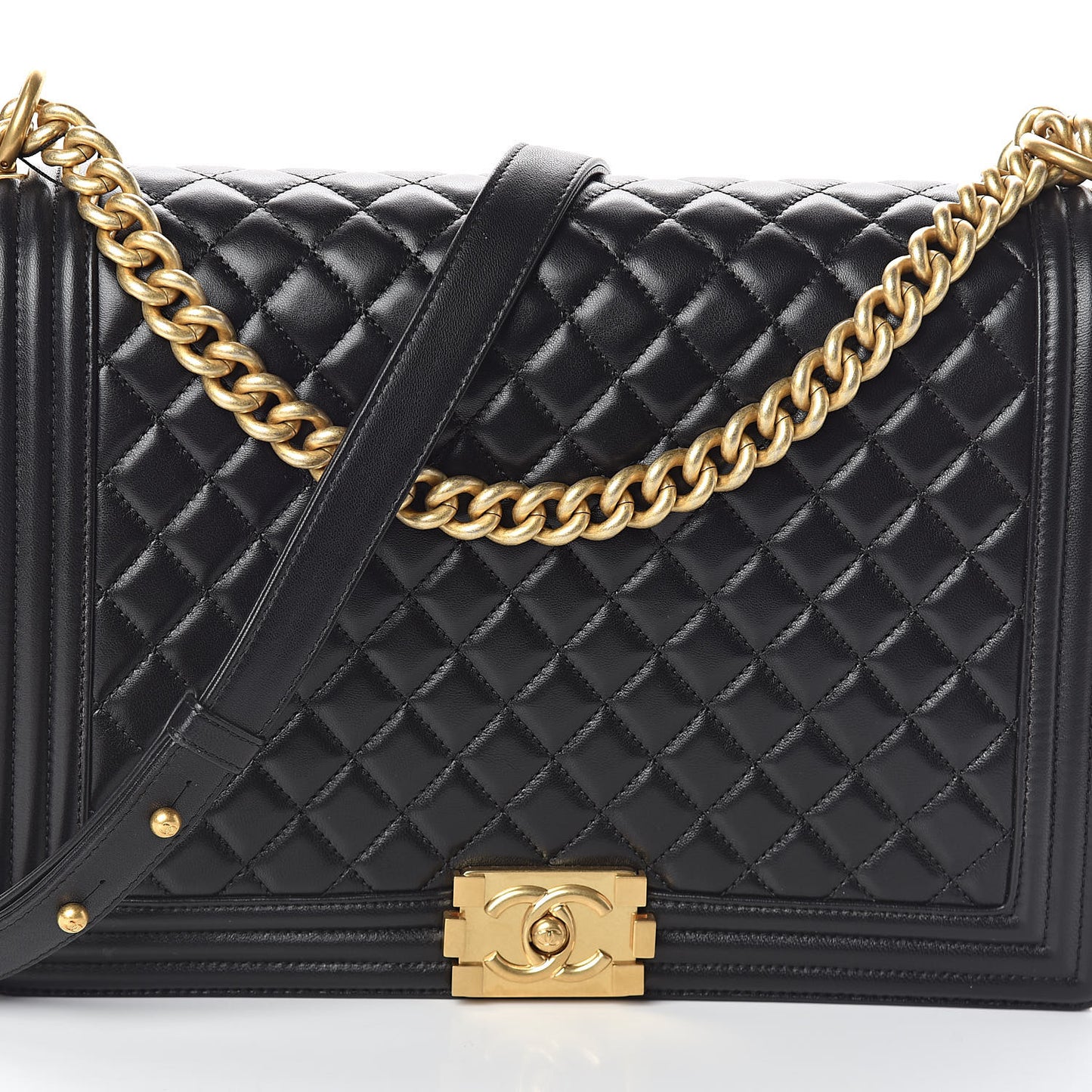 Lambskin Quilted Large Boy Flap Black