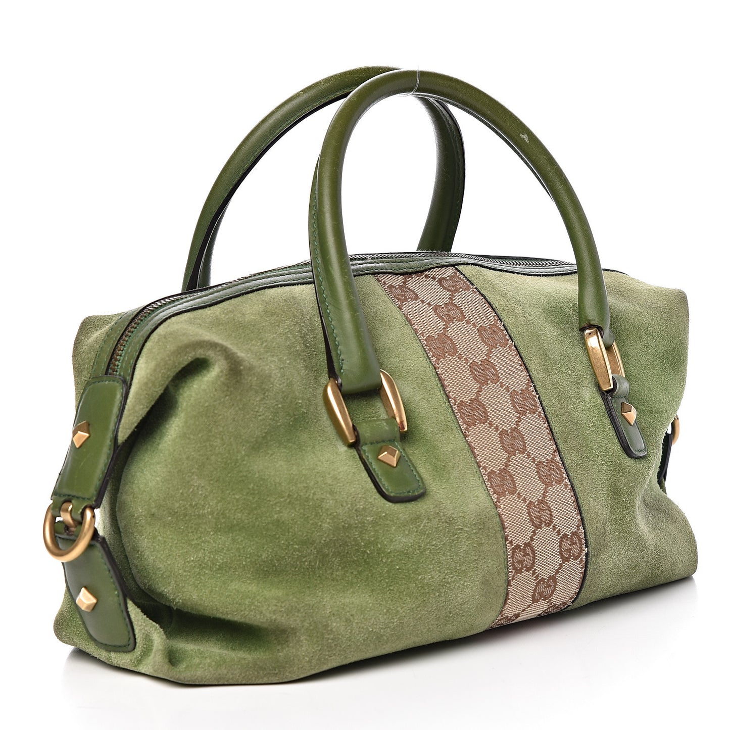 Suede Monogram Small Boston Green
