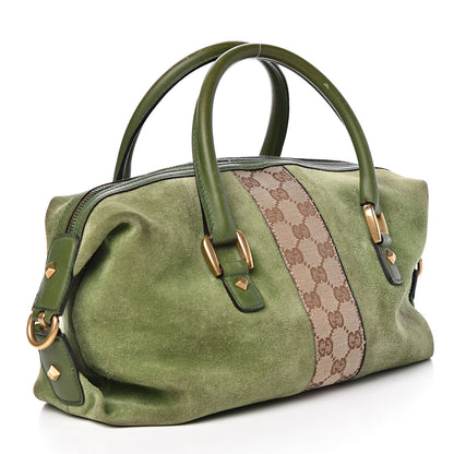 Gucci Suede Monogram Small Boston Green 3 of 19