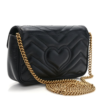 Gucci Calfskin Matelasse Super Mini GG Marmont Shoulder Bag Black 3 of 14