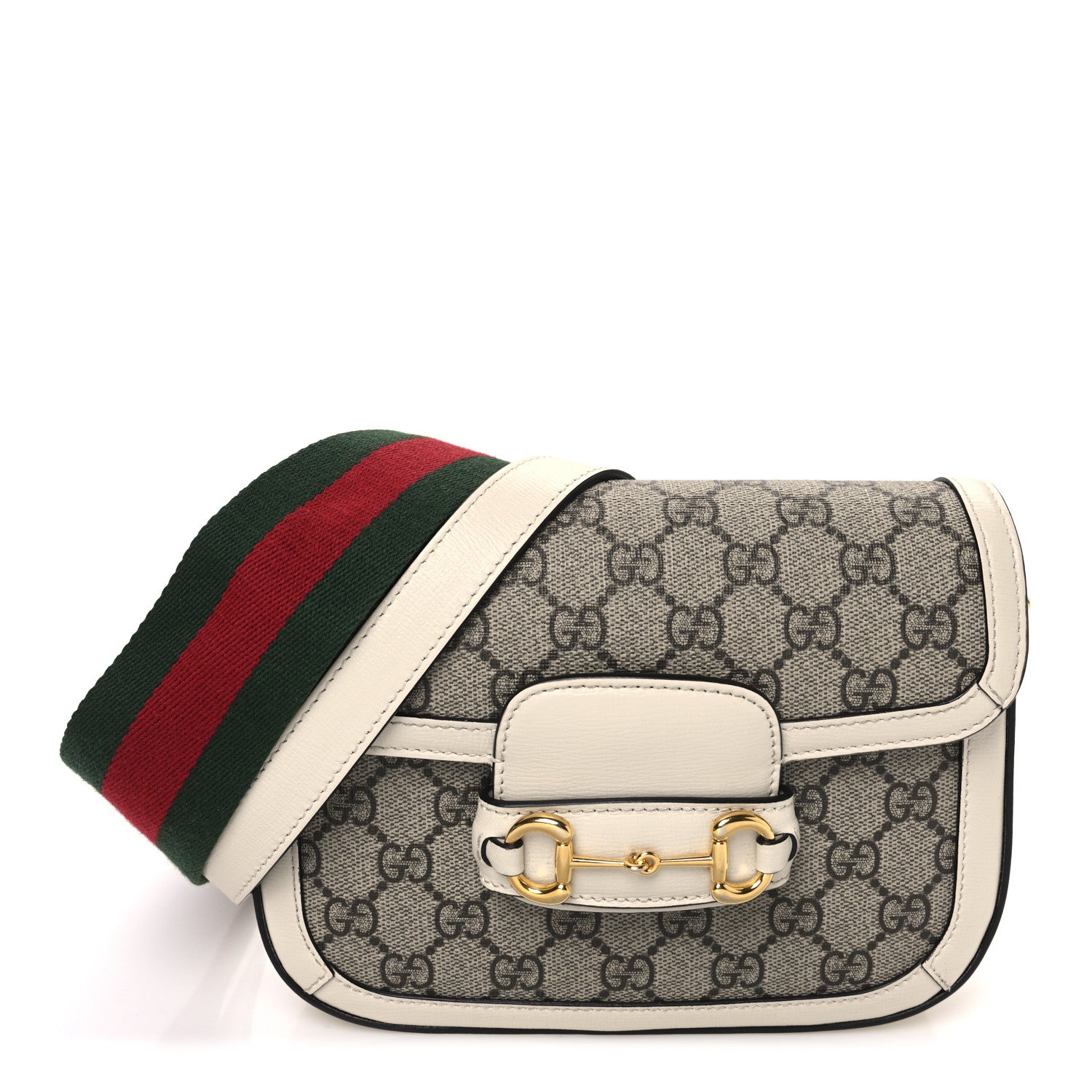 Gucci GG Supreme Monogram Web Mini Horsebit 1955 Shoulder Bag Beige Mystic White 1 of 11