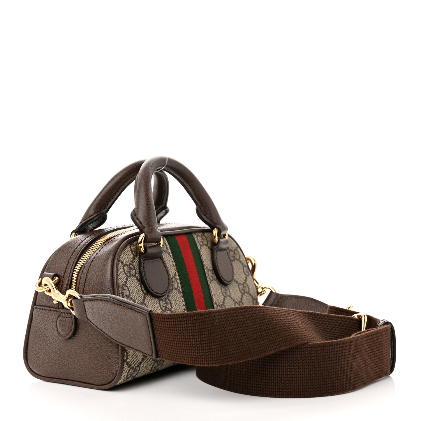 GG Supreme Monogram Textured Dollar Calfskin Web Mini Ophidia Top Handle Bowler Bag Beige Ebony New Acero