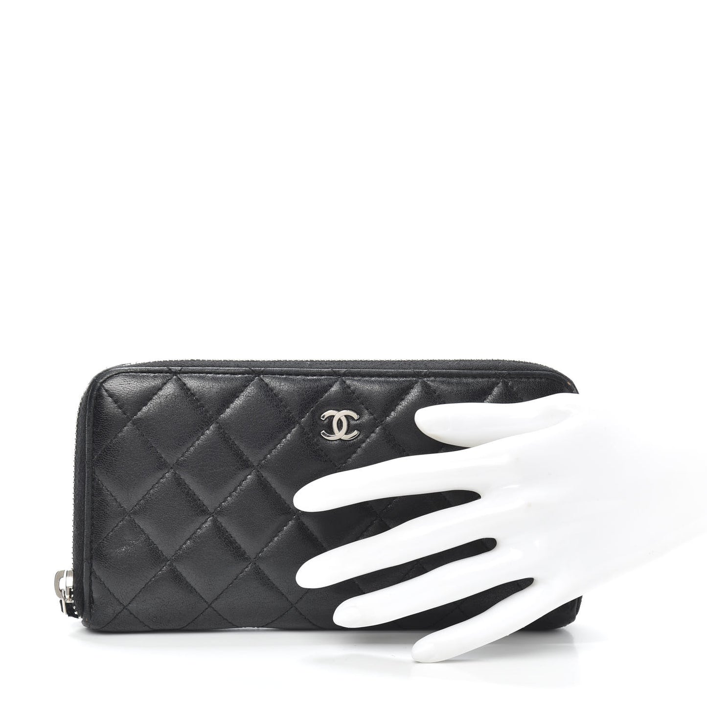 Lambskin Quilted Large Gusset Zip Around Wallet Black