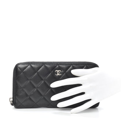 Chanel Lambskin Quilted Large Gusset Zip Around Wallet Black 2 of 8