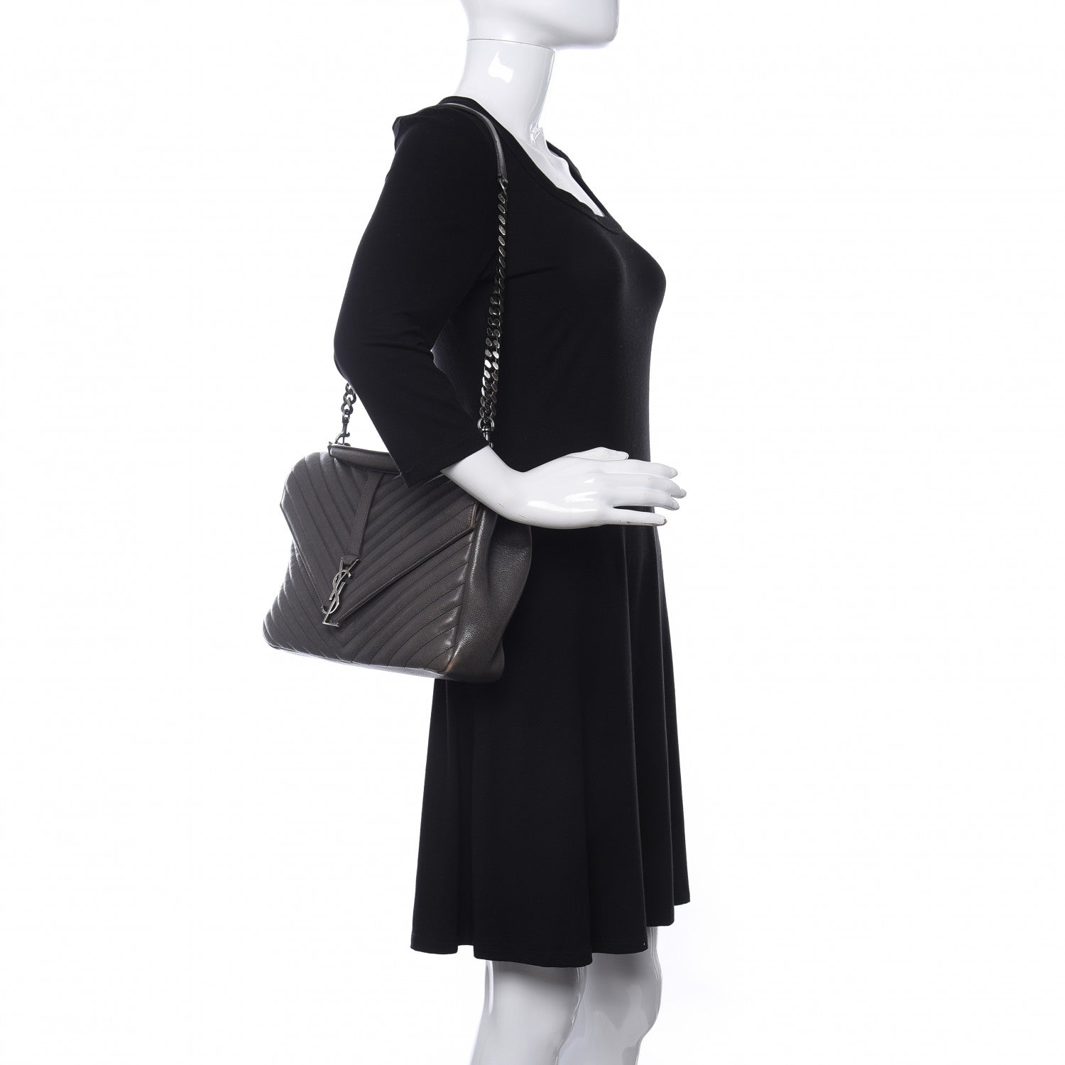 Saint Laurent Calfskin Matelasse Chevron Monogram Large College Satchel Light Coal 2 of 18
