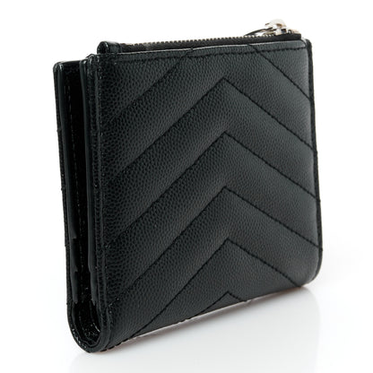 Saint Laurent Grain De Poudre Matelasse Chevron Monogram Zipped Card Case Black 3 of 10