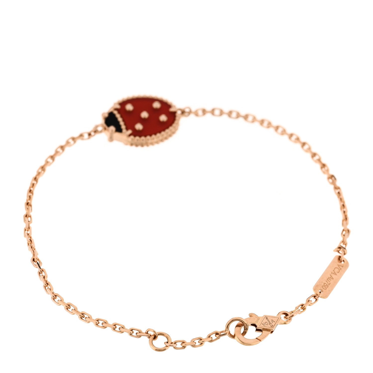 Van Cleef & Arpels 18K Rose Gold Carnelian Onyx Lucky Spring Closed Wing Ladybug Bracelet 2 of 4