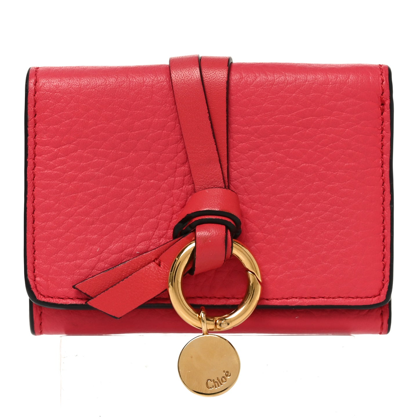 Grained Calfskin Alphabet Mini Trifold Wallet Crimson Pink