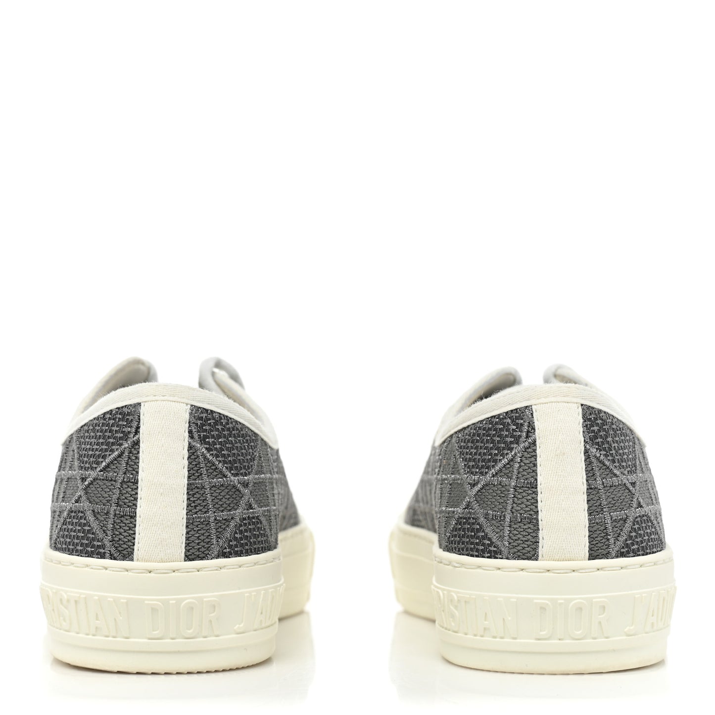 Laminated Canvas Cannage Embroidered Womens Walk'N'Dior Low Top Sneakers 37.5 Metal Grey