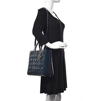 Christian Dior Patent Cannage Large Lady Dior Blue 2 of 9