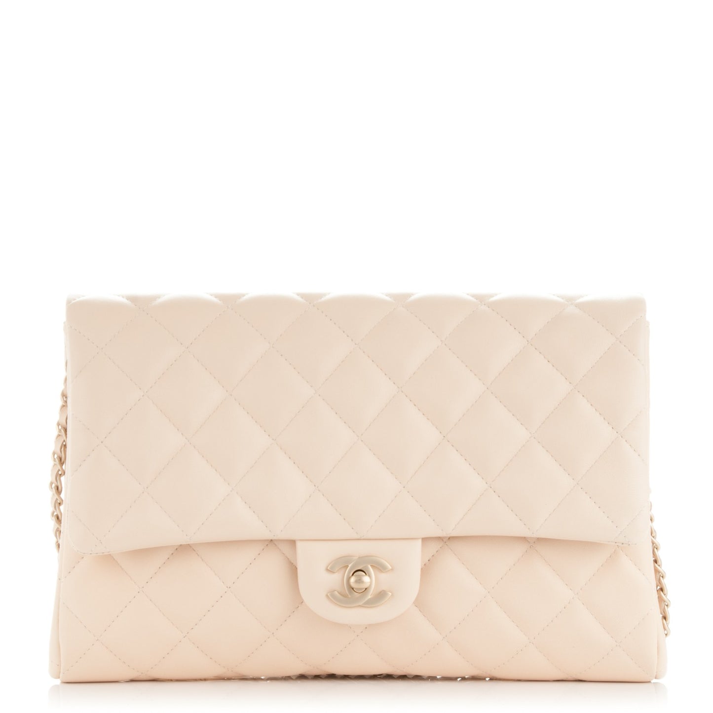 Lambskin Quilted Clutch With Chain Flap Beige Clair