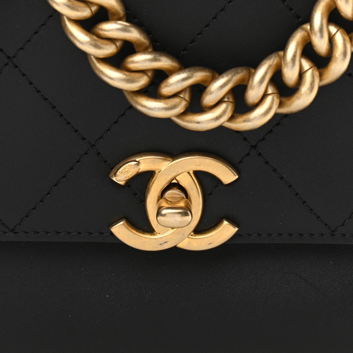 Calfskin Stitched Flap Black