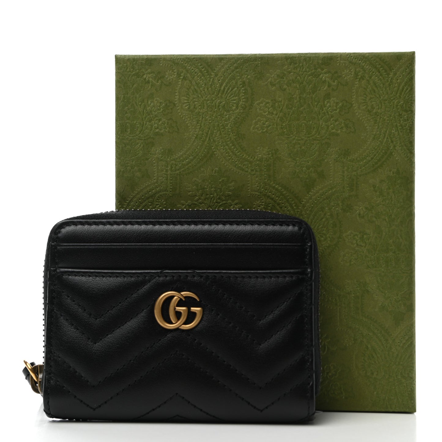 Calfskin Matelasse GG Marmont Zip Around Card Case Black