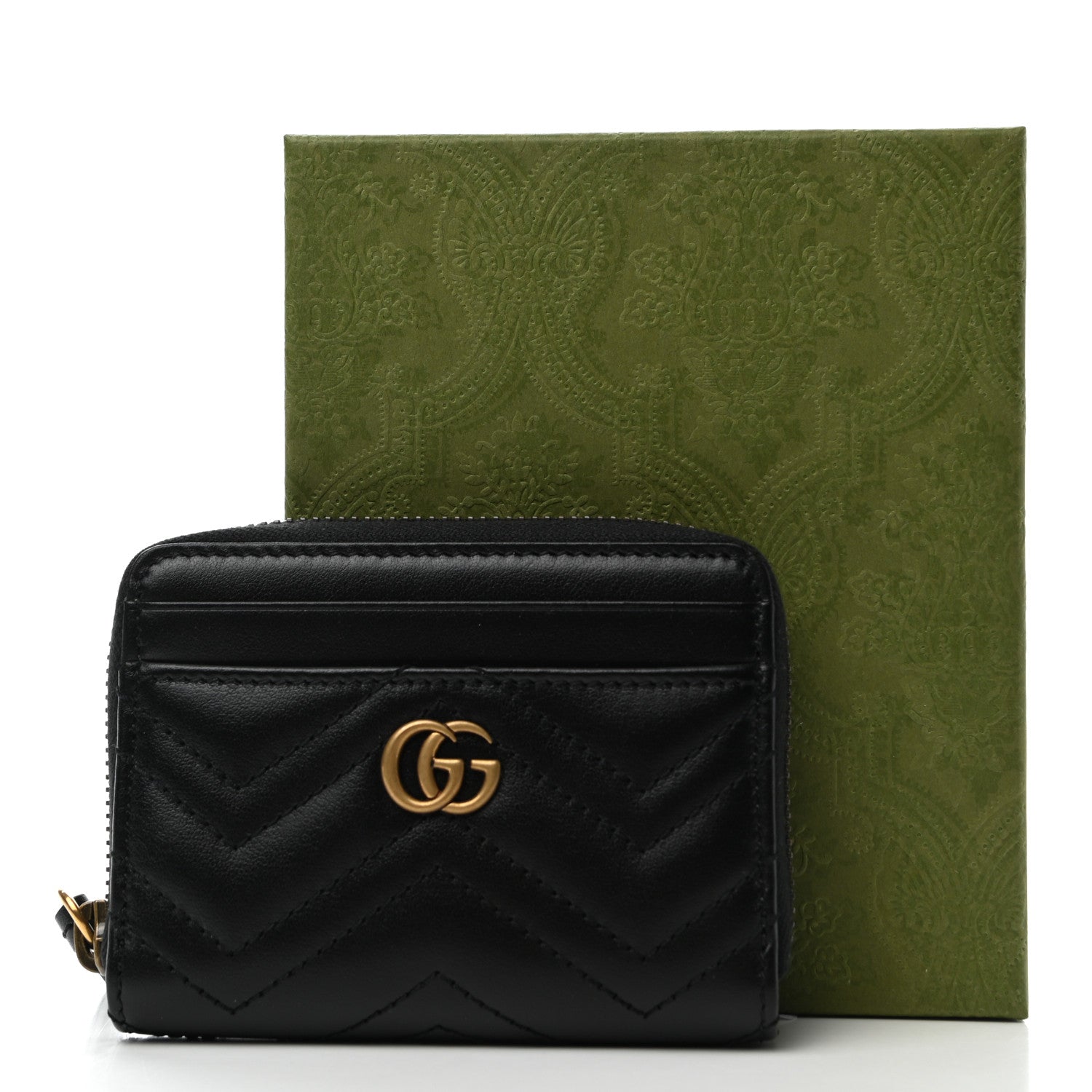 Gucci Calfskin Matelasse GG Marmont Zip Around Card Case Black 9 of 9