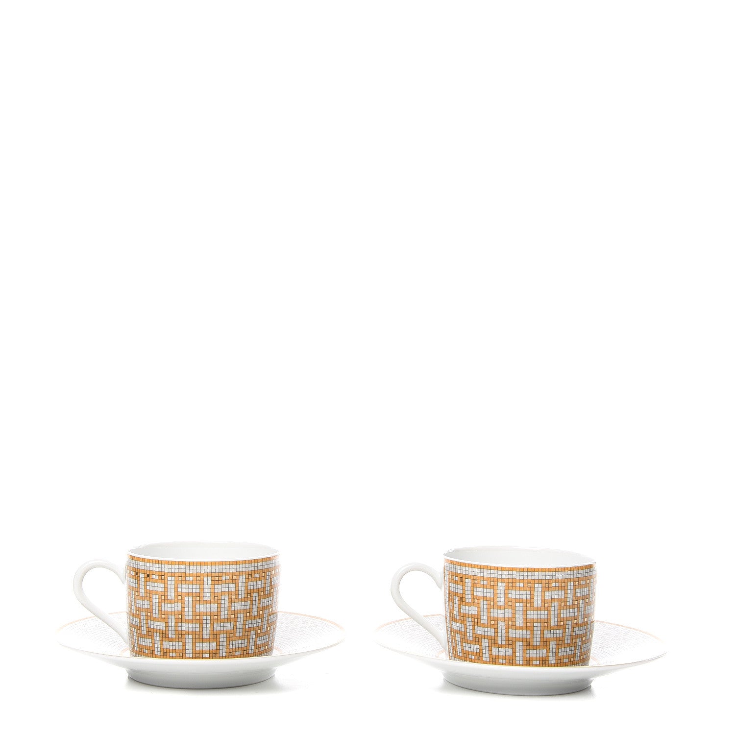 Hermes Porcelain Mosaique Au 24 Gold Tea Cup And Saucer Set Of 2 1 of 7