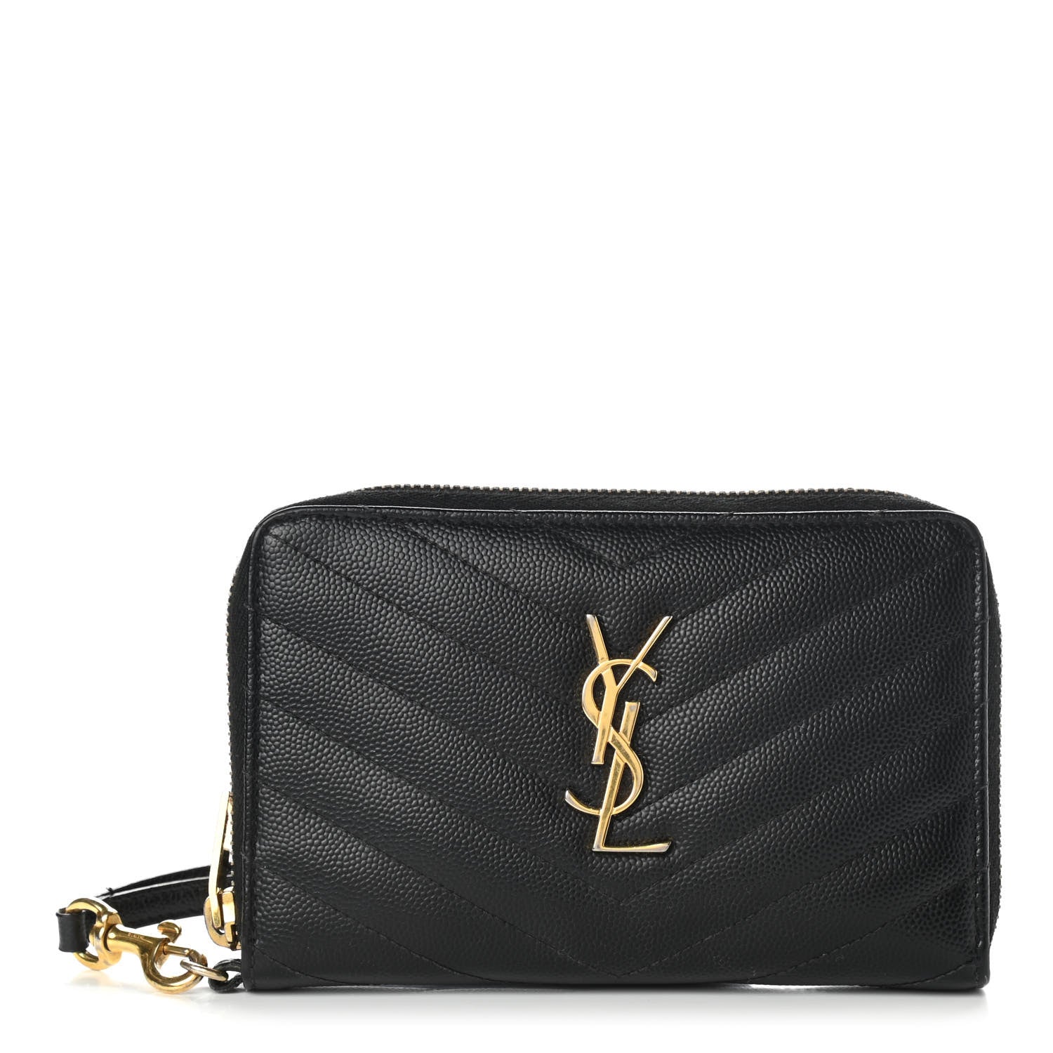 Saint Laurent Grain De Poudre Matelasse Chevron Monogram Zip Around Wallet Black 1 of 14